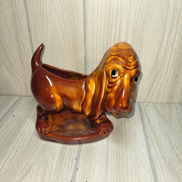 Vintage Ceramic Bassett Hound Brown Planter USA McFarlin Hickok Glazed Dog - Picture 1 of 11
